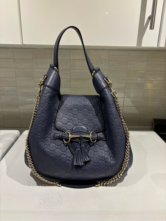 Gucci Handbags - Gucci Blue Guccissima Leather Medium Emily Hobo Bag